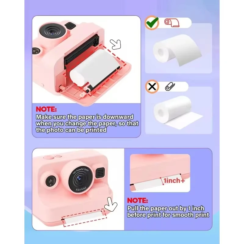 Recambio de impresión instantánea para cámara de niños, rollos de impresión fotográfica no adhesiva, sin BPA, color blanco, 57x25mm