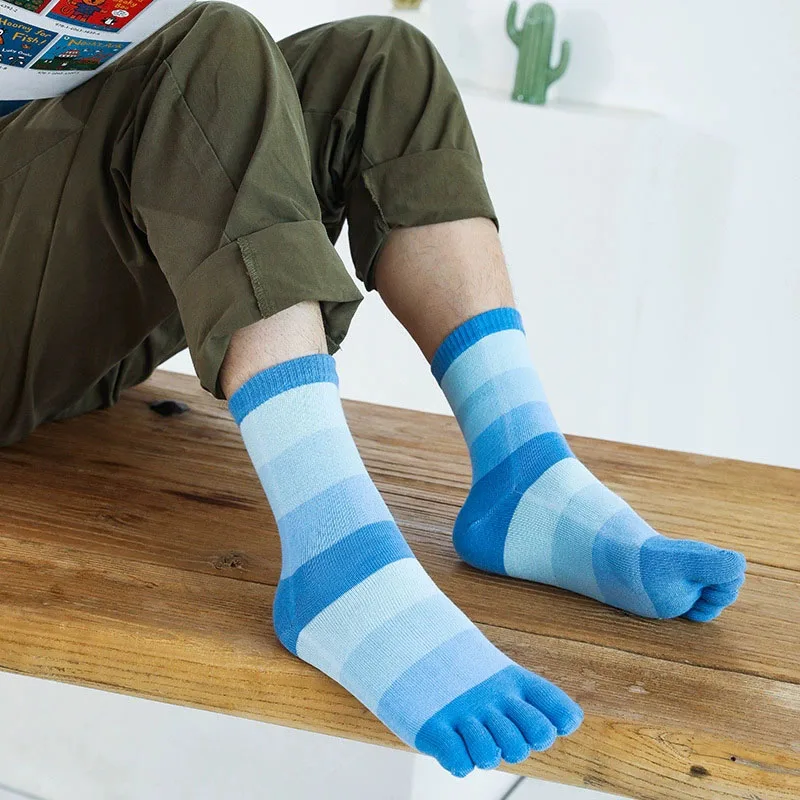 1/5 Pairs Man Short Socks Toe Striped Business Cotton Party Dress Soft Elastic Young Colorful Happy Funny Five Finger Socks Warm