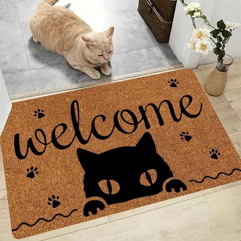 1pc Cute Cat Welcome Mat Non-Slip Floor Mats For Indoor Outdoor Home Decore Carpet Living Room Doormats Kitchen Entrance Rugs