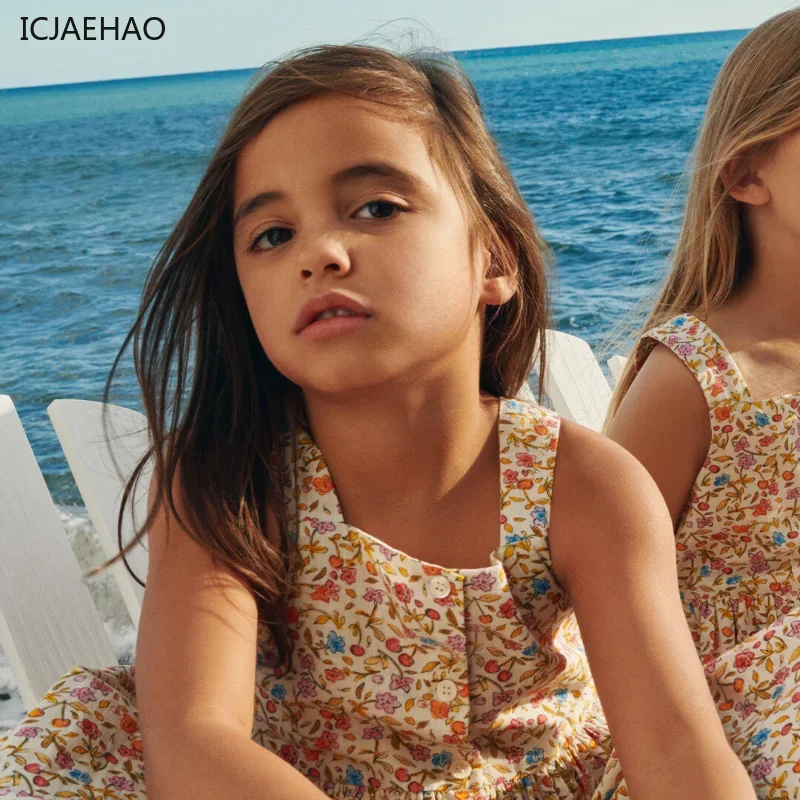 2025 vestido para niñas, ropa de verano a juego, nuevo atuendo estampado, moda dulce princesa, ropa sin mangas de algodón para niños, bonito