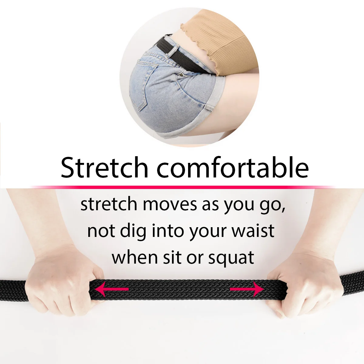 Cintos femininos plus size até 71 polegadas/180 cm extra longo estiramento elástico trançado cinto preto