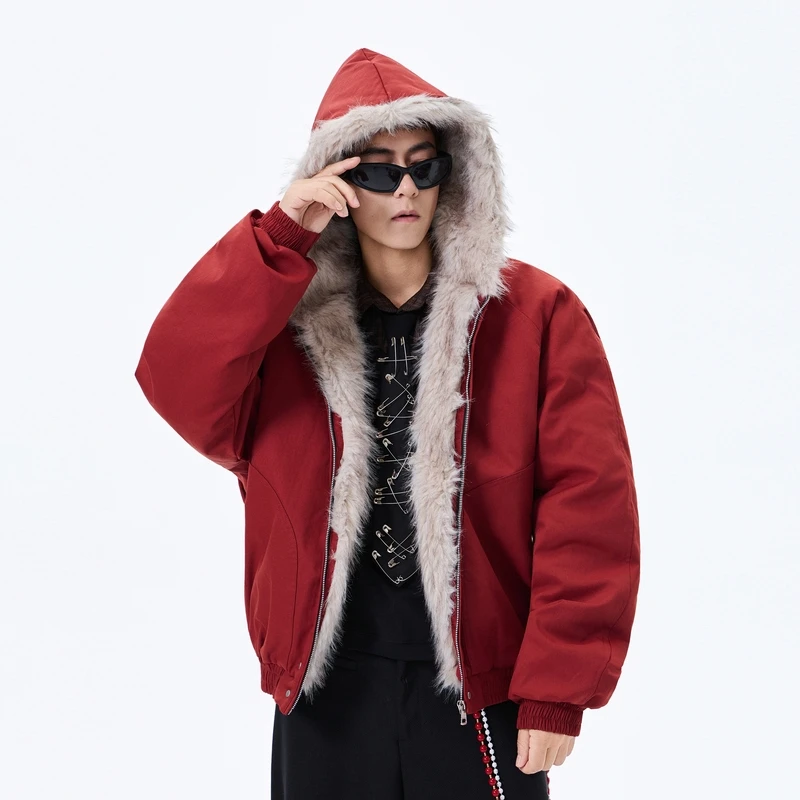 الشتاء الرجعية الأمريكية الصوفية طوق مقنعين سترة قطن سميكة أفخم أعلى الرجال الشارع الهيب هوب القوطية harajuku معطف كبير الحجم