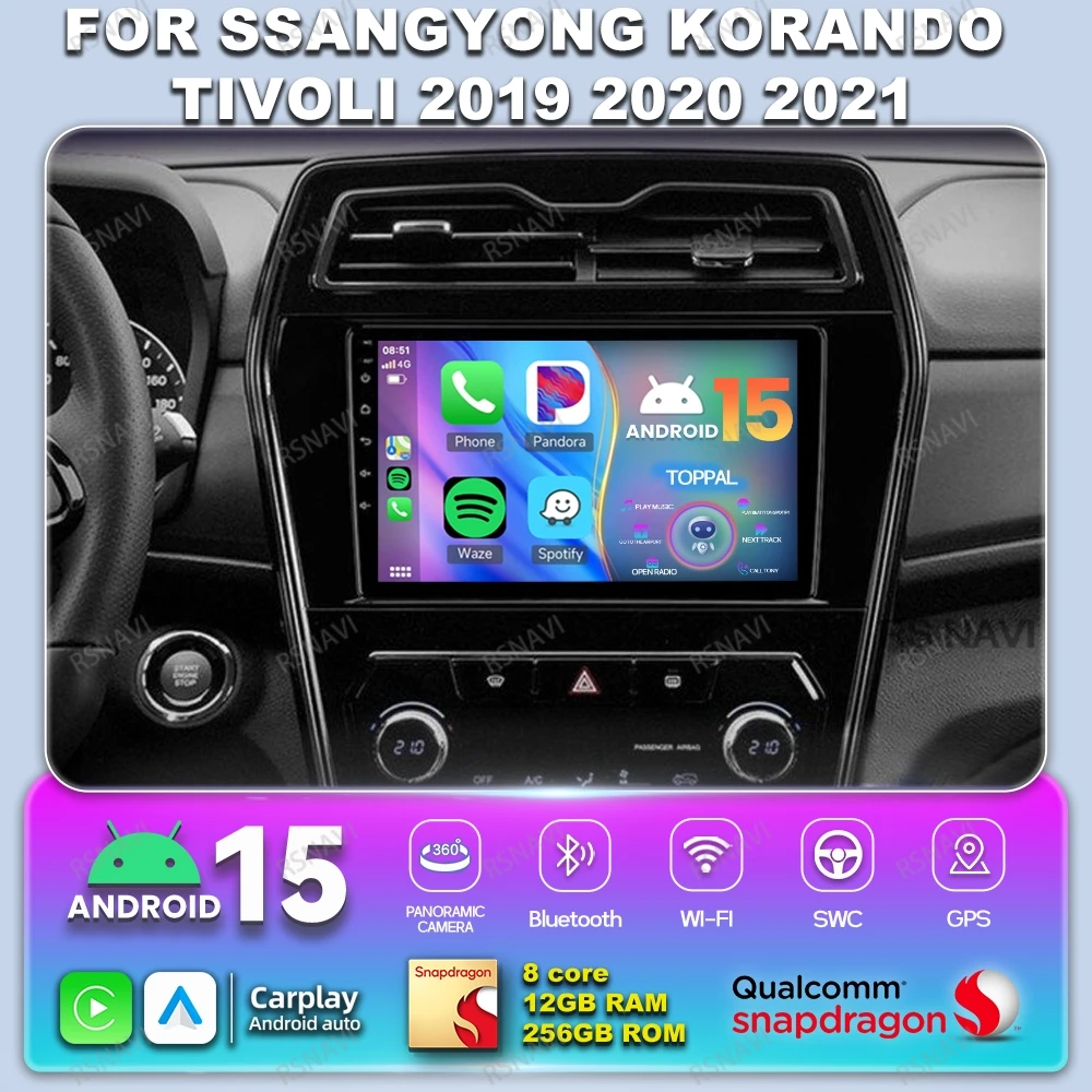 Car Radio Android 15 For Ssangyong Korando Tivoli 2019 - 2020 - 2021 Qualcomm Navigation Stereo Wireless 9/10 Inch QLED BT RDS