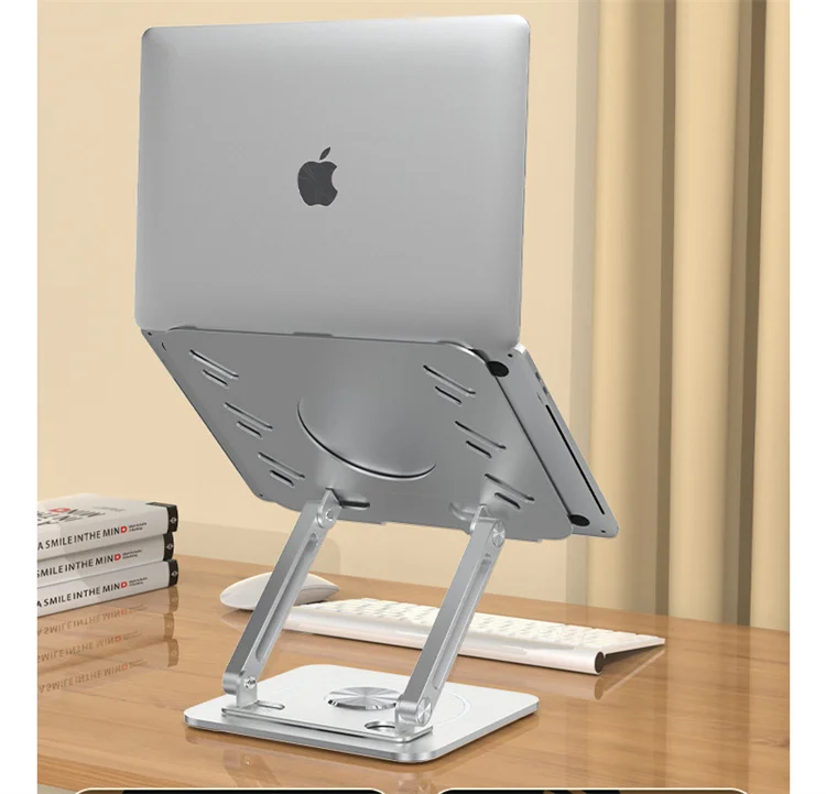 Foldable Aluminum Notebook Stand 360 Rotating Base Height Adjustable Desk Laptop Holder