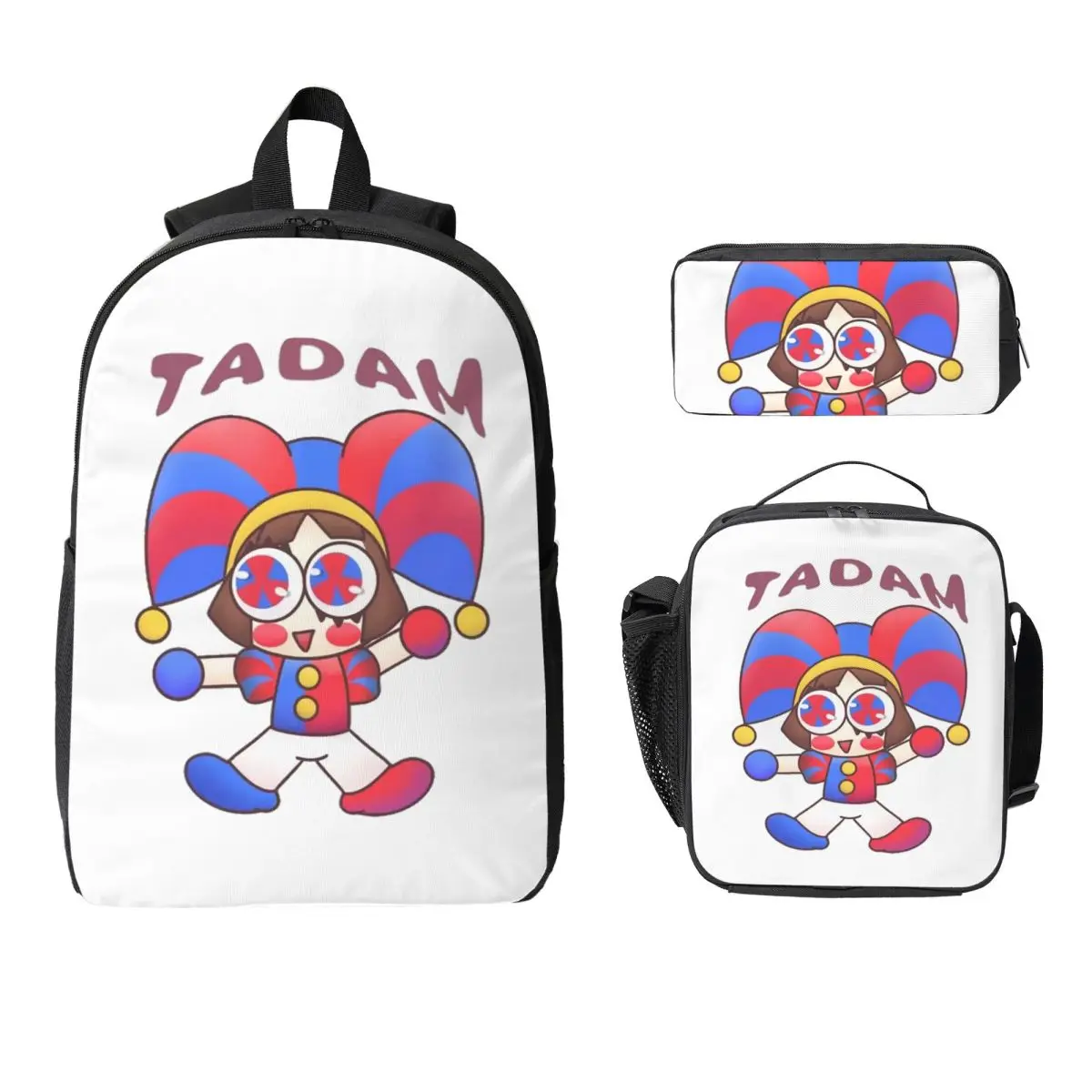 

Pomni Tadam Graphic The Amazing Digital Circus Backpack Student Boy Girls BookBag School Bag 3ps Insulated Lunch Bag Pencil Case