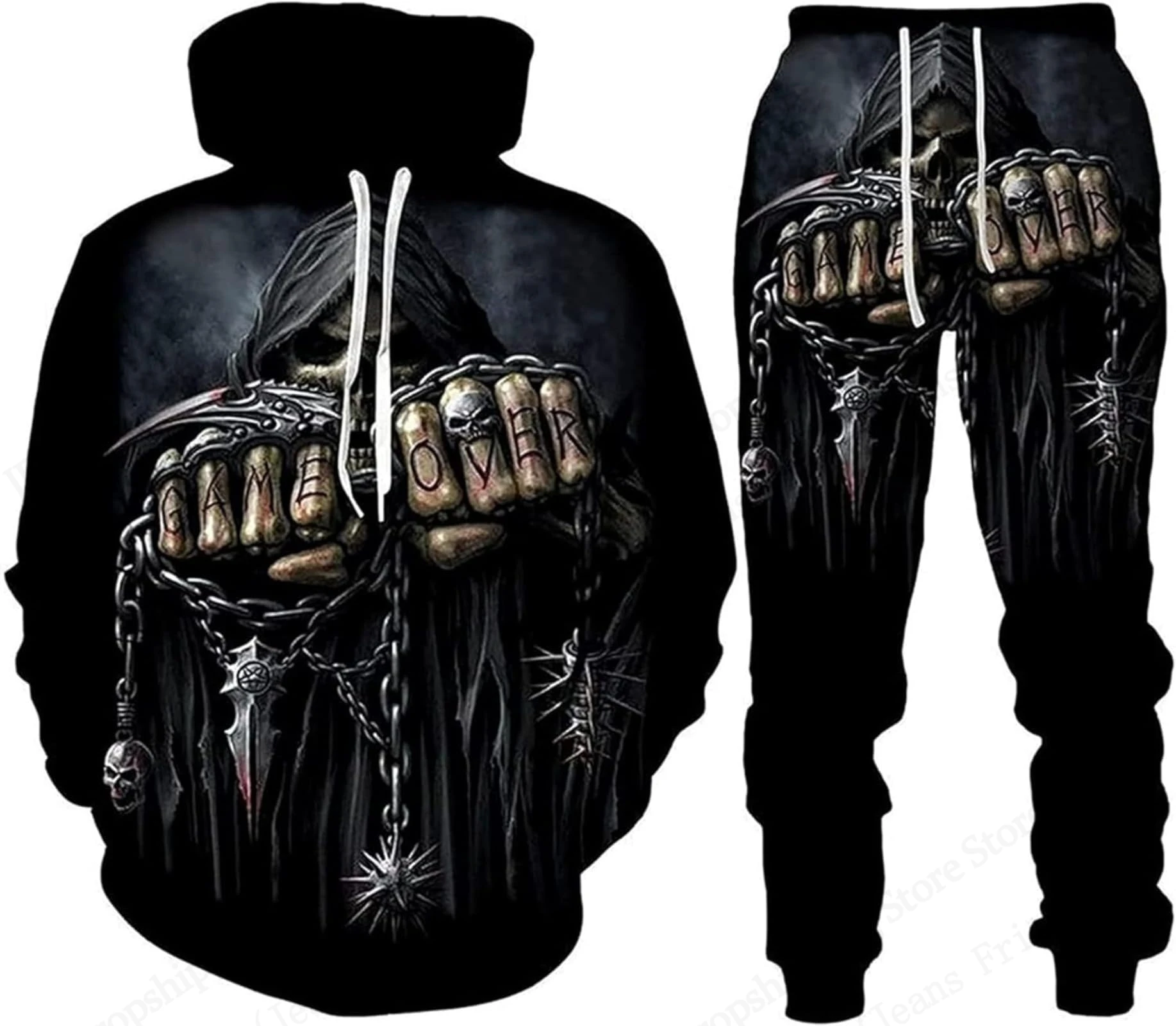 

Funny Creativity Two Piece Hoodie Pant Sets Skull 3d Print Sets Men Women Fashion Hoodie+Pant 2 Piece Suit Sports Tracksuit New