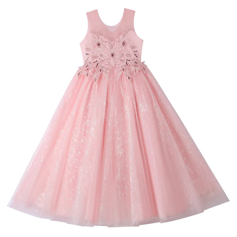 Robe de princesse en dentelle brodée pour enfants, motif floral, haut de gamme, tenue de soirée, de mariage, d'anniversaire, pour filles, été, 2022