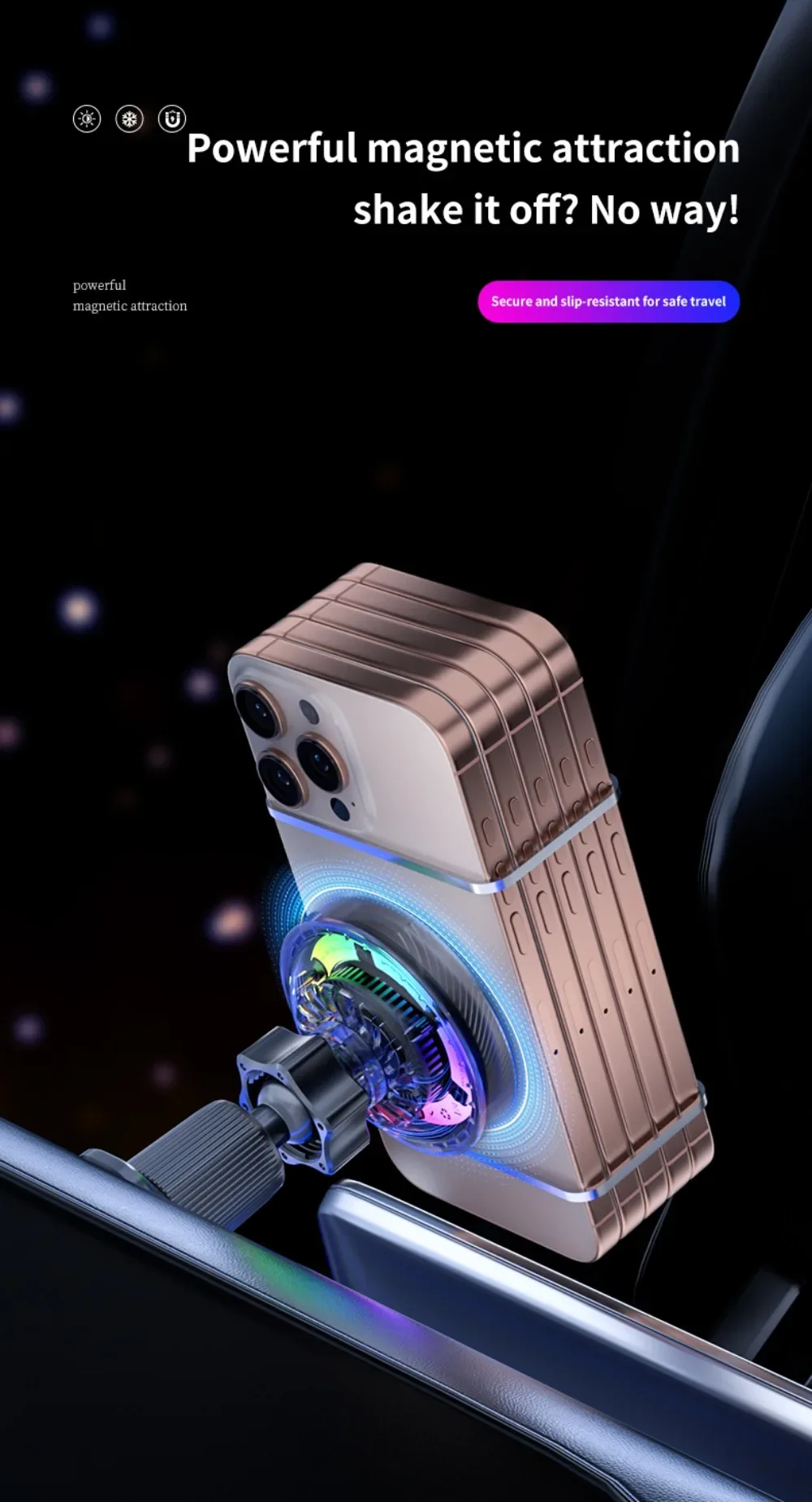 Luftgekühltes Auto-Qi2.2 25W Magnetisches Kabelloses Ladegerät mit RGB-Licht und Telefonhalterung für Magsafe iPhone 17 16 Pro Max Schnellladehalterung – Detail 14