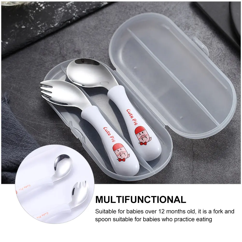 

1 set Pig Fork Spoon Child Tableware Set 304 Stainless Steel Kids Cutlery Cartoon Utensils Toddler ForksSpoons Reusable Durable