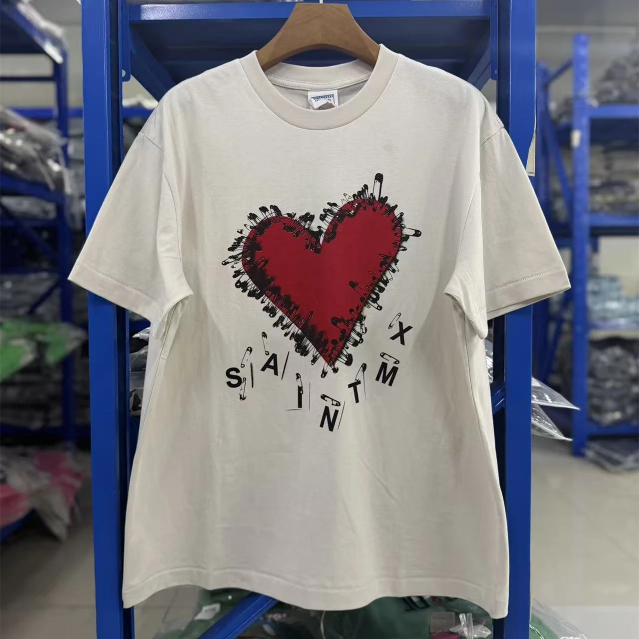 SAINT Chest printed heart-shaped pin T Shirt Men Women Tee Tops T-Shirt