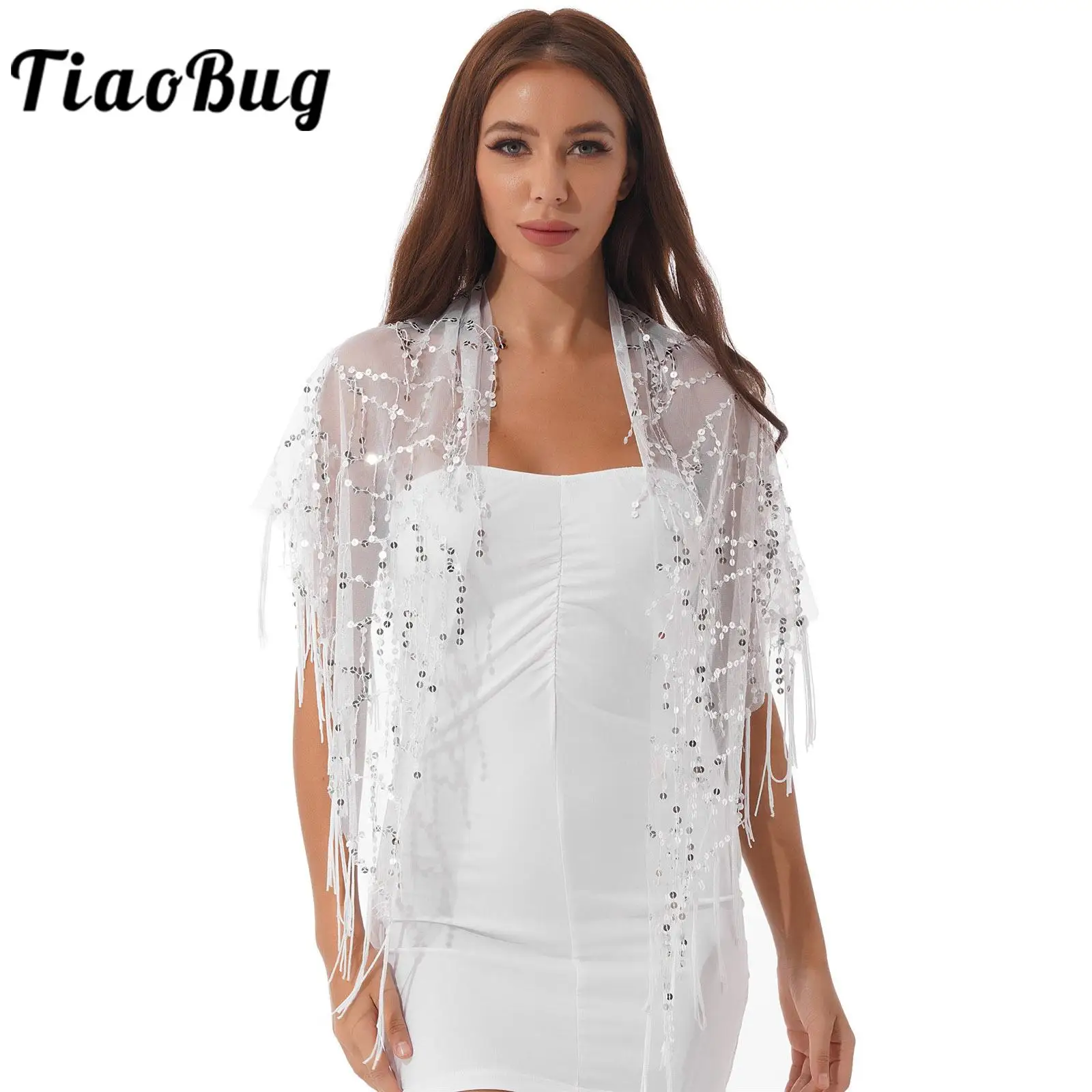 Châle Élégant en Maille à Paillettes pour Femme, Accessoires de Robe, Cardigan à Franges