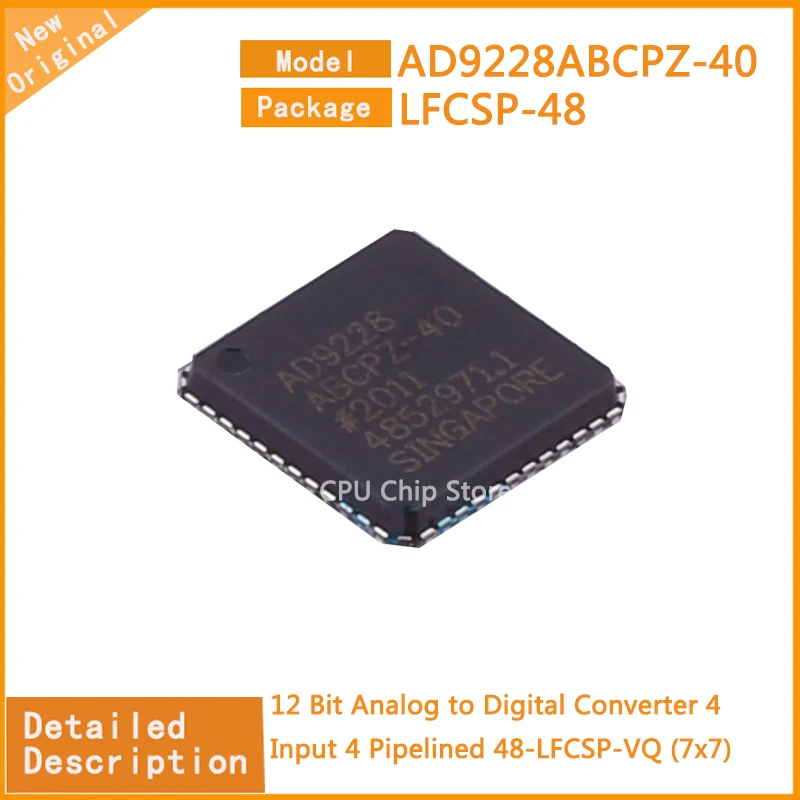 1~5PCS  New Original  AD9228ABCPZ-40  AD9228ABCPZ  12 Bit Analog to Digital Converter 4 Input 4 Pipelined 48-LFCSP-VQ (7x7)