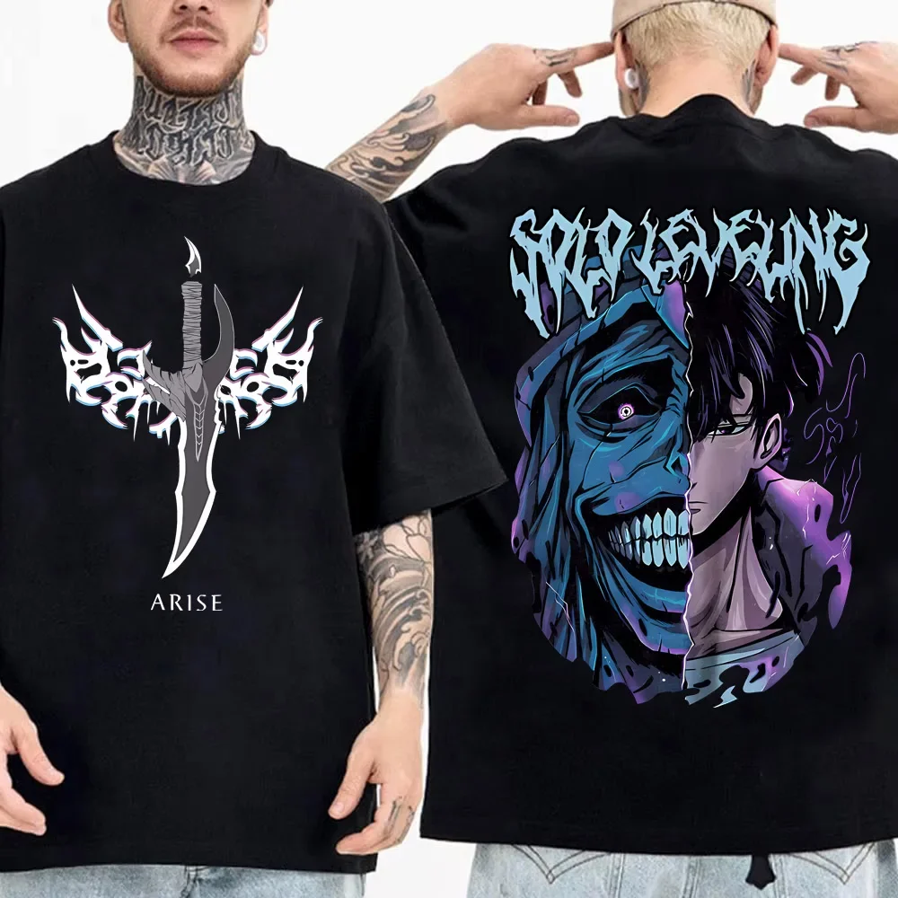 High Quality Soft Tshirt Japanese Anime Solo Leveling T Shirt Men Sung Jinwoo Cartoon Graphic Tees Harajuku Short Sleeve image 2