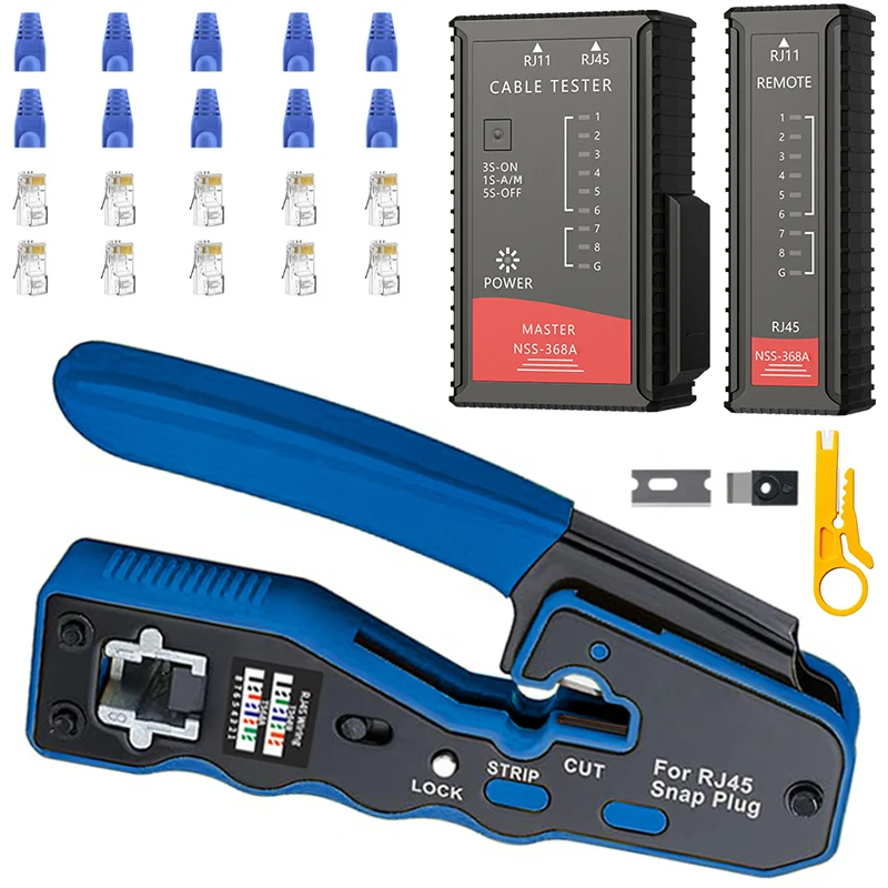 

Набор инструментов для обжима RJ45: обжимной инструмент-кусачки для модульных разъемов Cat6a, Cat6, Cat5, Cat5e 8P8C, инструмент для обжима Ethernet-кабелей