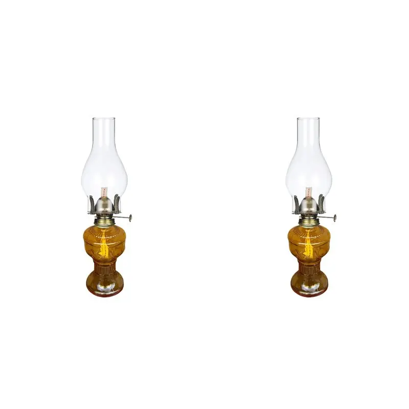Premium-2X Rustic Oil Lamp Vintage Glass Coal Lamp Oil Lamps For Indoor Use Home Decor Lighting Oil Lantern Yellow