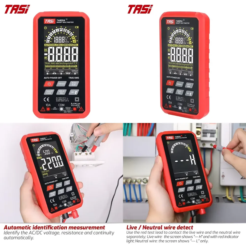 TASI TA805A Smart Digital Multimeter Color LCD Screen 9999 Counts Lithium Battery (Wireless Charging) Industrial Household