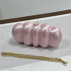 Ladies Pink/White Acrylic Evening Tote Shoulder Bag with Chain Water Wave Design Fashion Accessory for Holiday Party