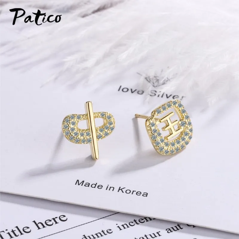 

Genuine 925 Sterling Silver Vintage Gold Color Shinning Crystal Stud Earrings For Women Girls Wedding Engagement Fashion Jewelry