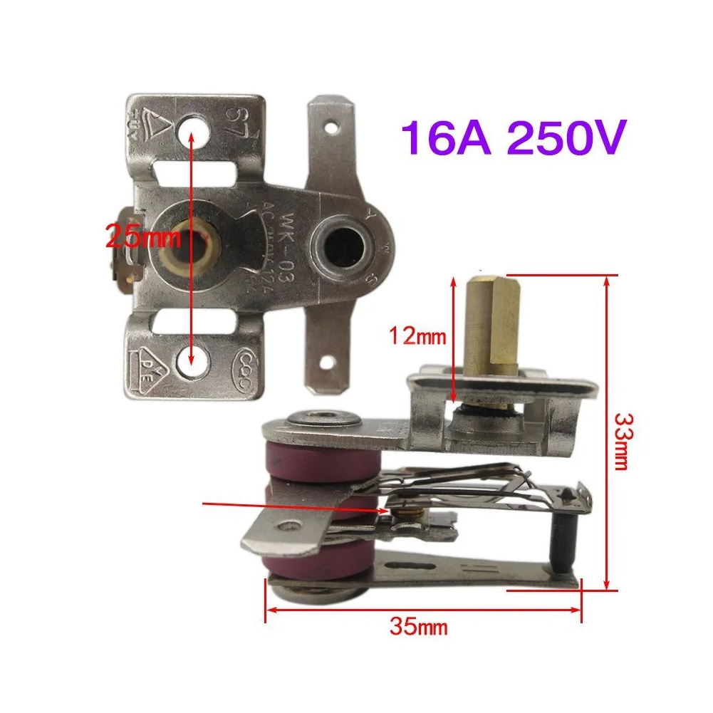 Adjustable Temperature Switch Heating Bimetal Thermostat KST-168 16A/250VAC For Electric Heaters/Electric Irons/Rice Cookers