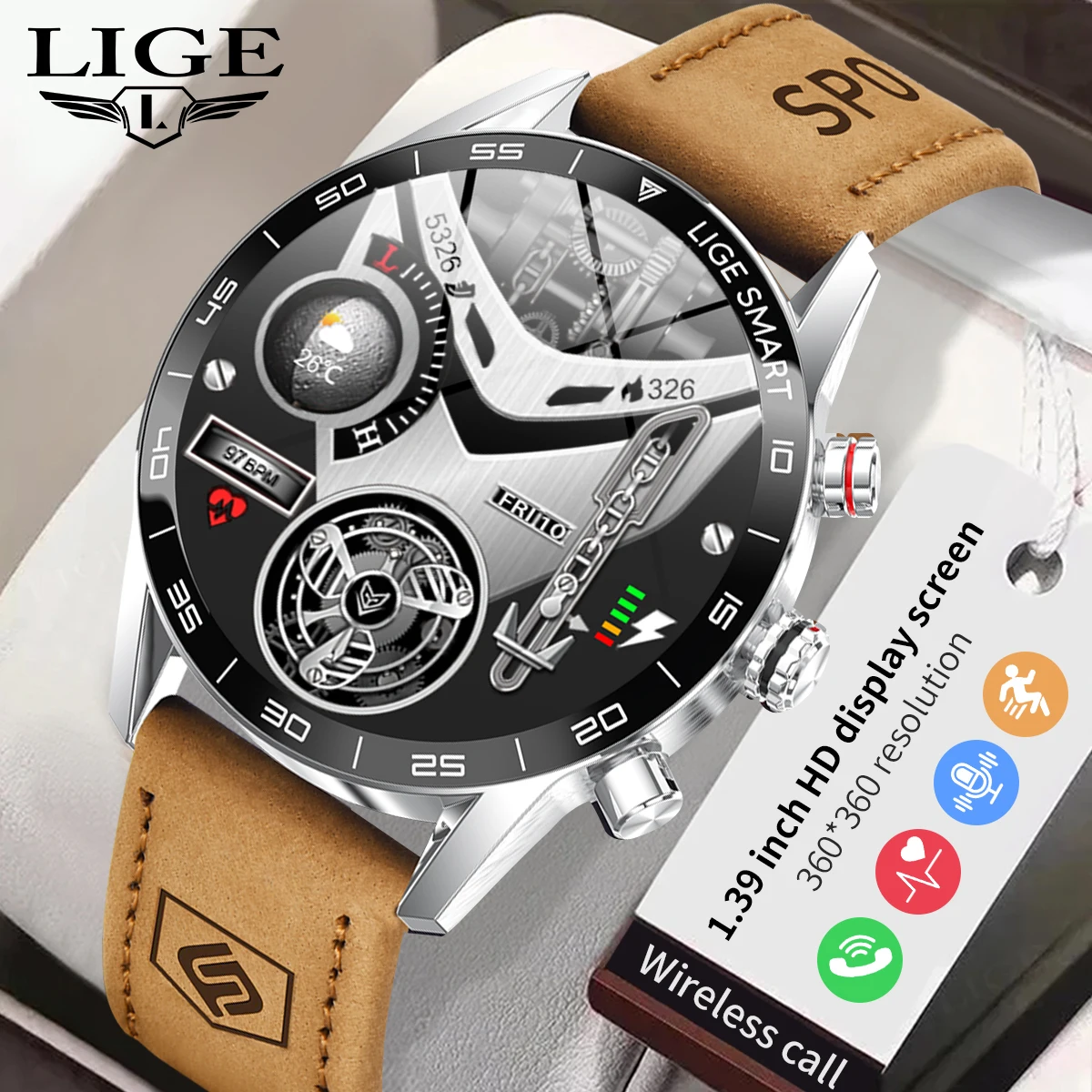 

LIGE New Sport Smart Watch Men Bluetooth Call Watches Heart Rate Monitor Music AI Voice Assistant Waterproof Business Smartwatch