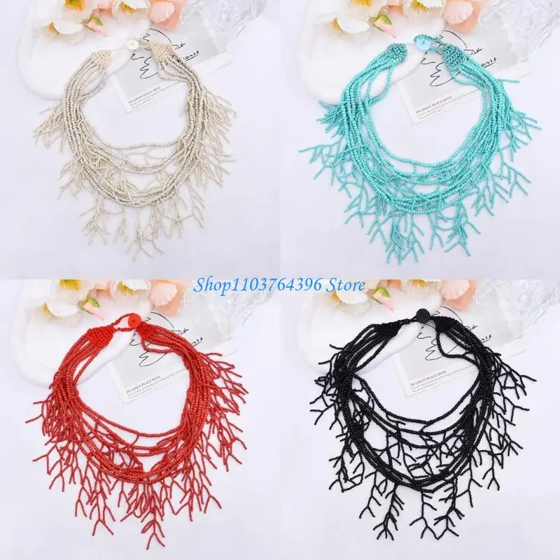 قلادة على شكل سلسلة عنق من الخرز الراتنجي خفيفة الوزن، تصميم متعدد الطبقات، مجوهرات متعددة الاستخدامات، هدية مثالية لها