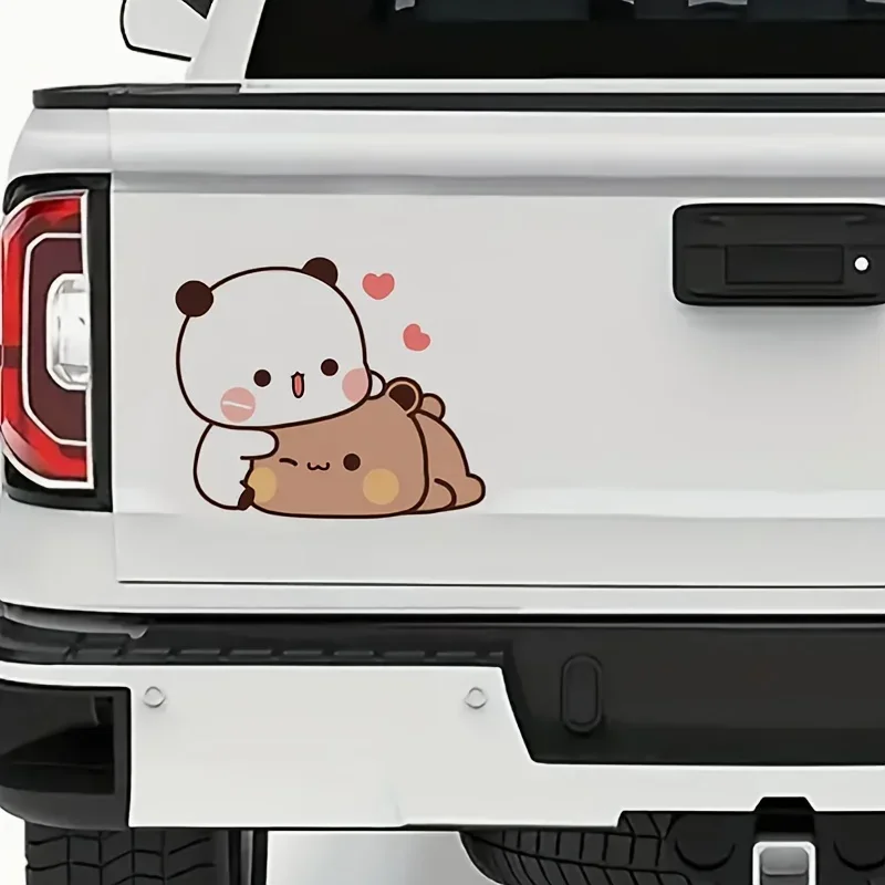 1개 팬더 & 곰 하트 스티커 - 스케이트보드, 노트북 및 휴대폰 케이스용 귀엽고 따뜻한 사랑스러운 분위기 - 탈부착 가능한 트렌디한 장식