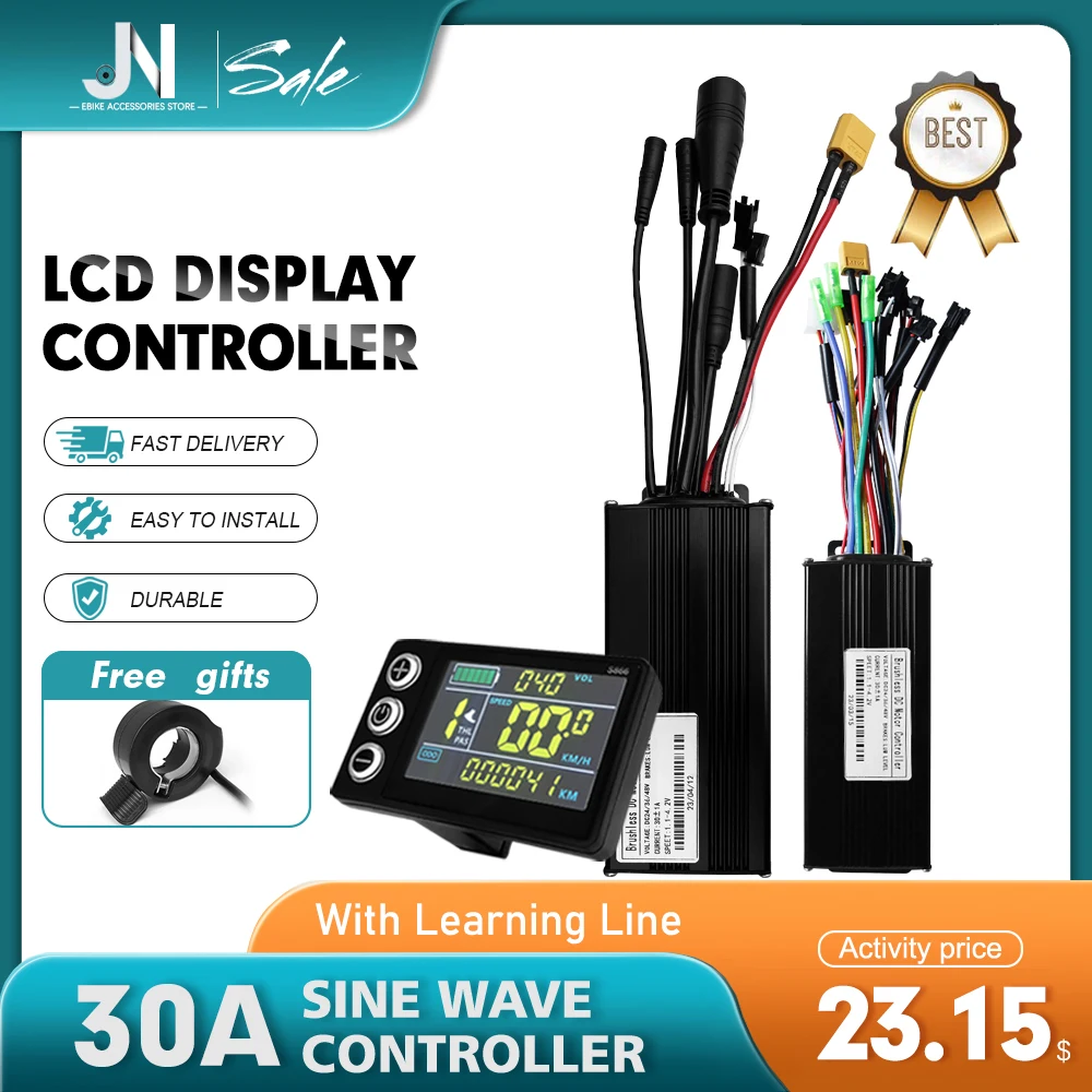 Electric Bike SineWave Brushless Controller 30A Three-Mode 36V/48V with Learning Function S866 LCD Color Display For 1000W Motor