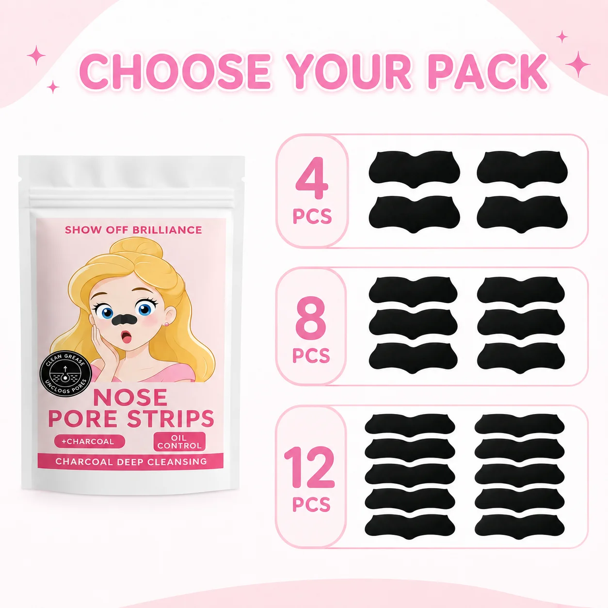 4/8/12PCS Black Charcoal Nose Strips, Curved Facial Care Patches for Women Men, Home Travel Beauty Use