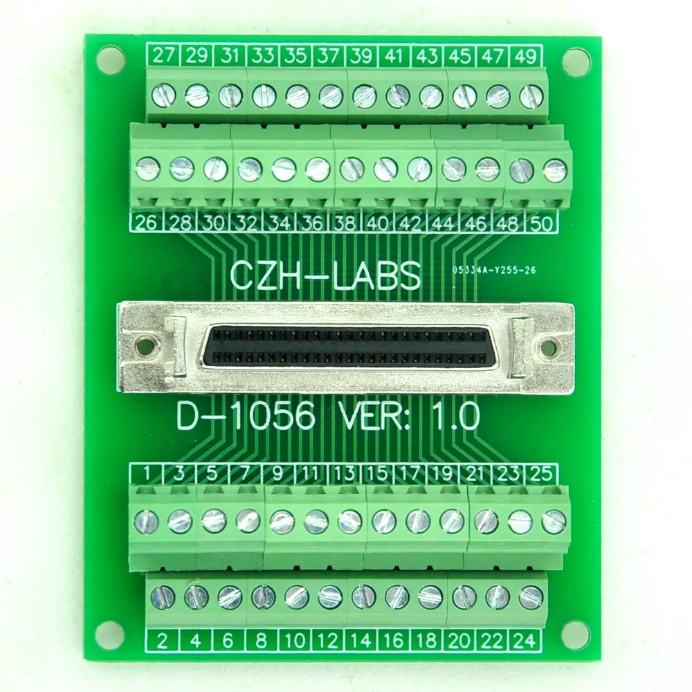 

CZH-LABS 50-pin Half-Pitch/0.05" D-SUB Female Breakout Board, DSUB, SCSI, Terminal Module.