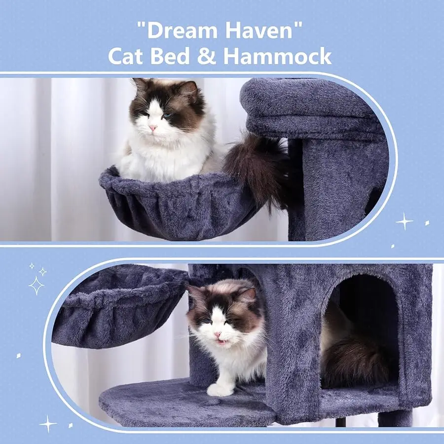 برج شجرة القطط من Hey-brother، أعمدة خدش مع شقة مريحة، سرير مبطن، أرجوحة، جثم قطيفة، عمود سيزال وكرة للداخلية #5