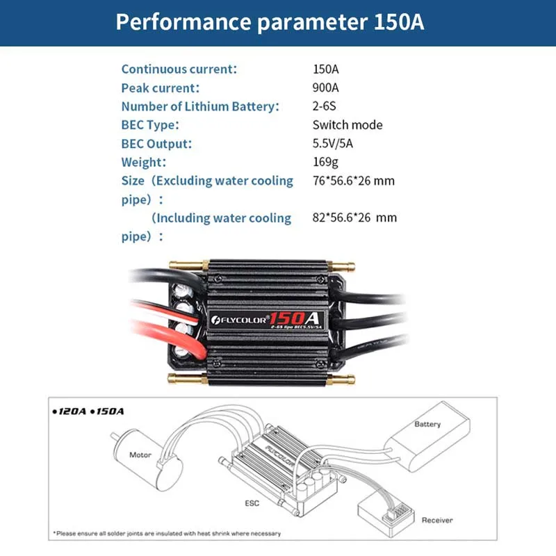 Original Flycolor 50A 70A 90A 120A 150A Brushless ESC Speed Controller Progaming Card 2-6S Lipo BEC 5.5V/5A for RC Boat