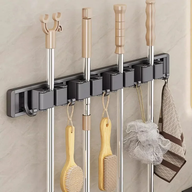 

Mop and Broom Organizer Mop Holder Rack Mop Holder Wall Mounted Strong Broom Mop Holder Shelf with Hooks Organizers Hang Broom