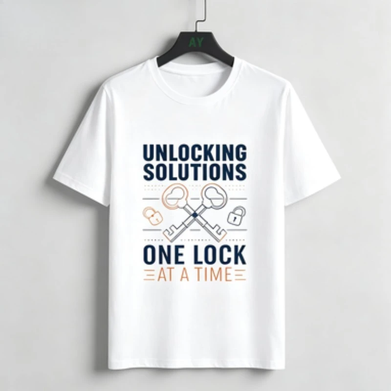 Men Crew Neck Modal Short Sleeve T‑Shirt, Locksmith Unlocking Solutions Graphic Tee Cross Key Lock Print Casual Streetwear Top