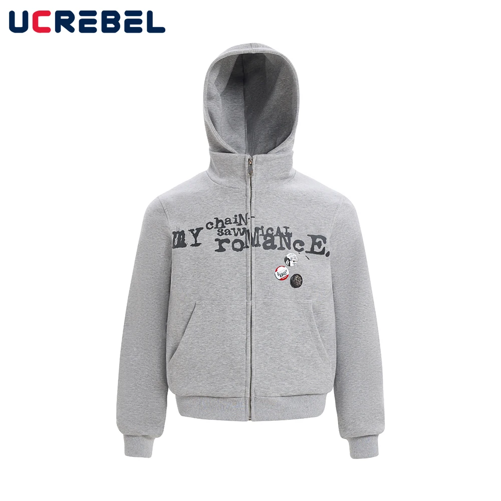 

Letter Print Long Sleeve Hoodies Mens Badge Autumn High Street Loose Hooded Sweatshirts Outerwear Man