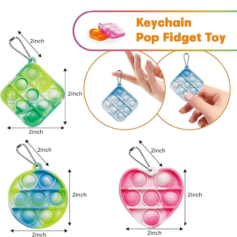 12PCS Fidget Sensory Toys Party Favors Bubble Bulk Pop Keychain 3Shape Stress Relief Fidget Classroom Prizes Toy Kids Boys Girls