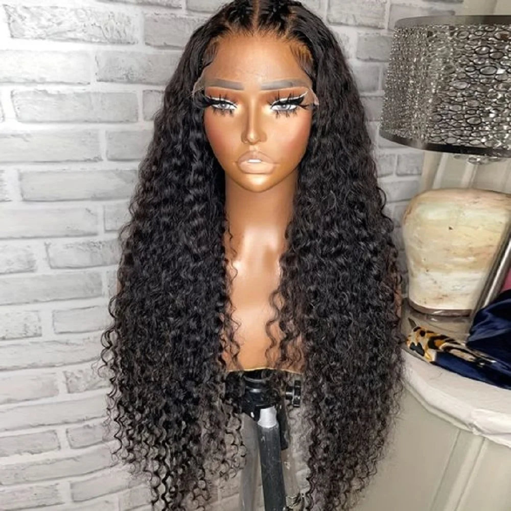 

26Inch Long Kinky Curly Glueless Black Color Lace Front Wigs For Women With Baby Hair Preplucked Daily Wear Cosplay Wigs