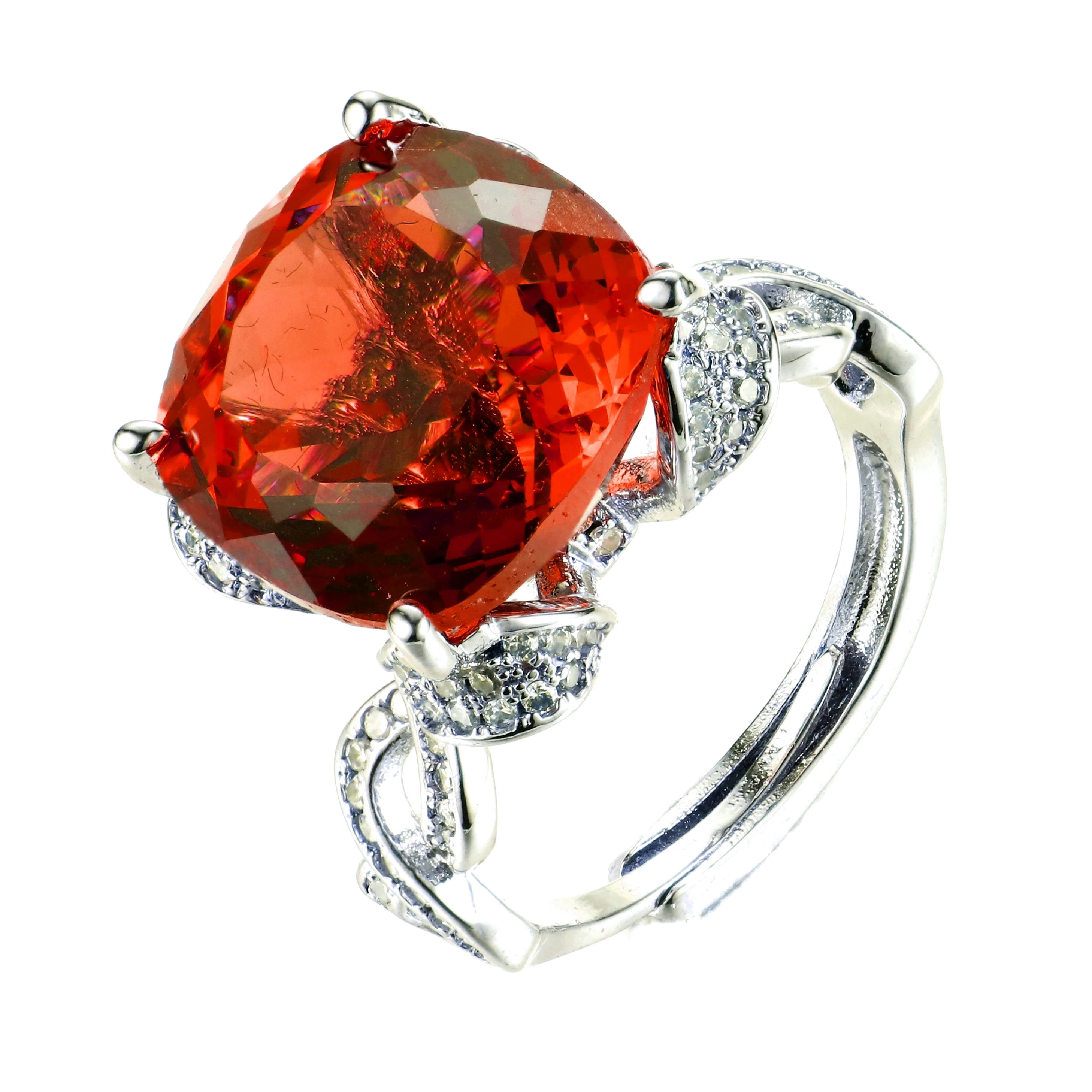 Brilliant Faceted Cut Blood Red Cubic Zircon Stone Cocktail Rings with Twisted Band