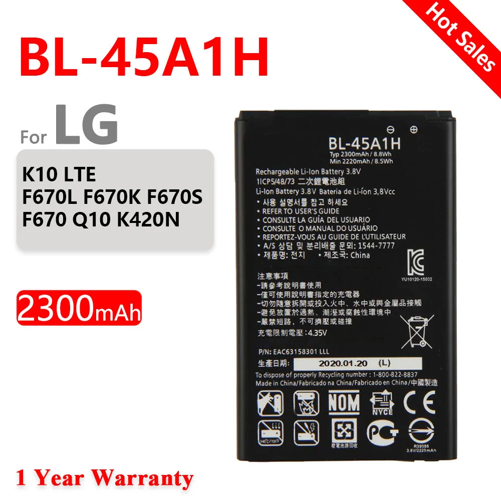 Batería genuina de 2300mAh BL-45A1H BL45A1H para LG K10 2016 F670L F670K F670S F670 K420N K10 LTE Q10 K420 baterías de teléfono