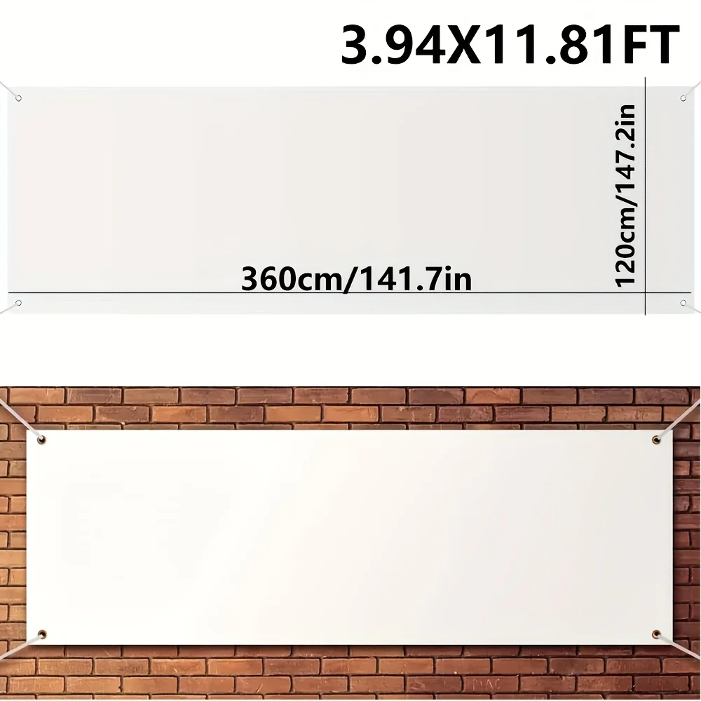 White 3.94X11.81FT Large Banner and Signage Blank Banner Sublimation Banner with Hanging Rope For Indoor Wall Use Easy Outdoor H