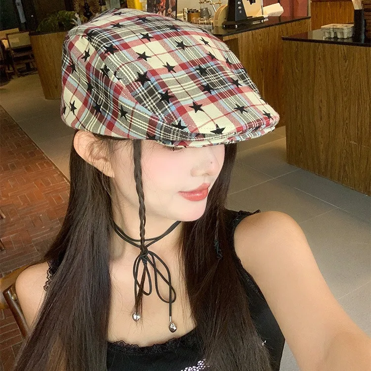 Gorro bonito para mujer, estilo dulce y fresco, estrella japonesa ahuecada, boina Retro Y2K para niños, sombrero de artista versátil, bonito gorro de tendencia para mujer