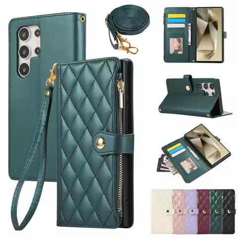 Crossbody Leather Phone Case For Samsung Galaxy S25 S24 Ultra S23 FE S22 S21 Plus A55 A15 A25 A35 A56 A36 A26 A16 Wallet Cover