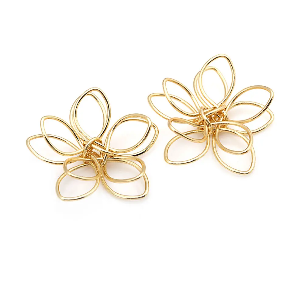 18K Gold Color Brass 3D Wire Flower Charms Pendants High Quality Diy Jewelry Making Necklace Earrings Accessories for Women