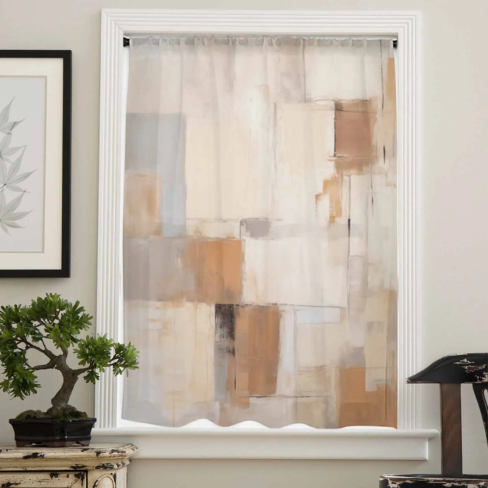 Brush Color Block Abstract Watercolor Sheer Curtain Living Room Drapes Home Bedroom Voile Curtain Tulle Window Curtain