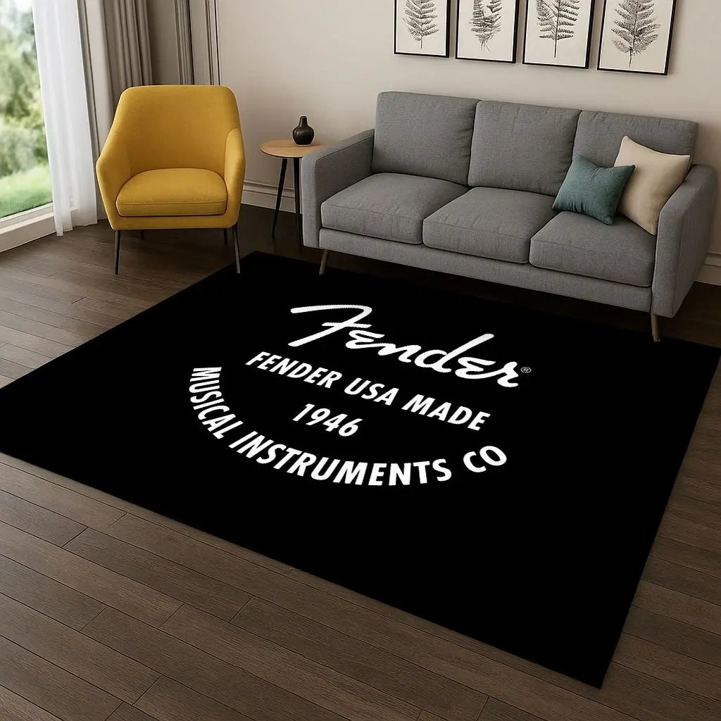 3D Fender Guitar Bass Instrument Music Logo Carpet Rug for Bedroom Living Room Sofa Doormat Home Decor,Area Rug Non-slip Gift