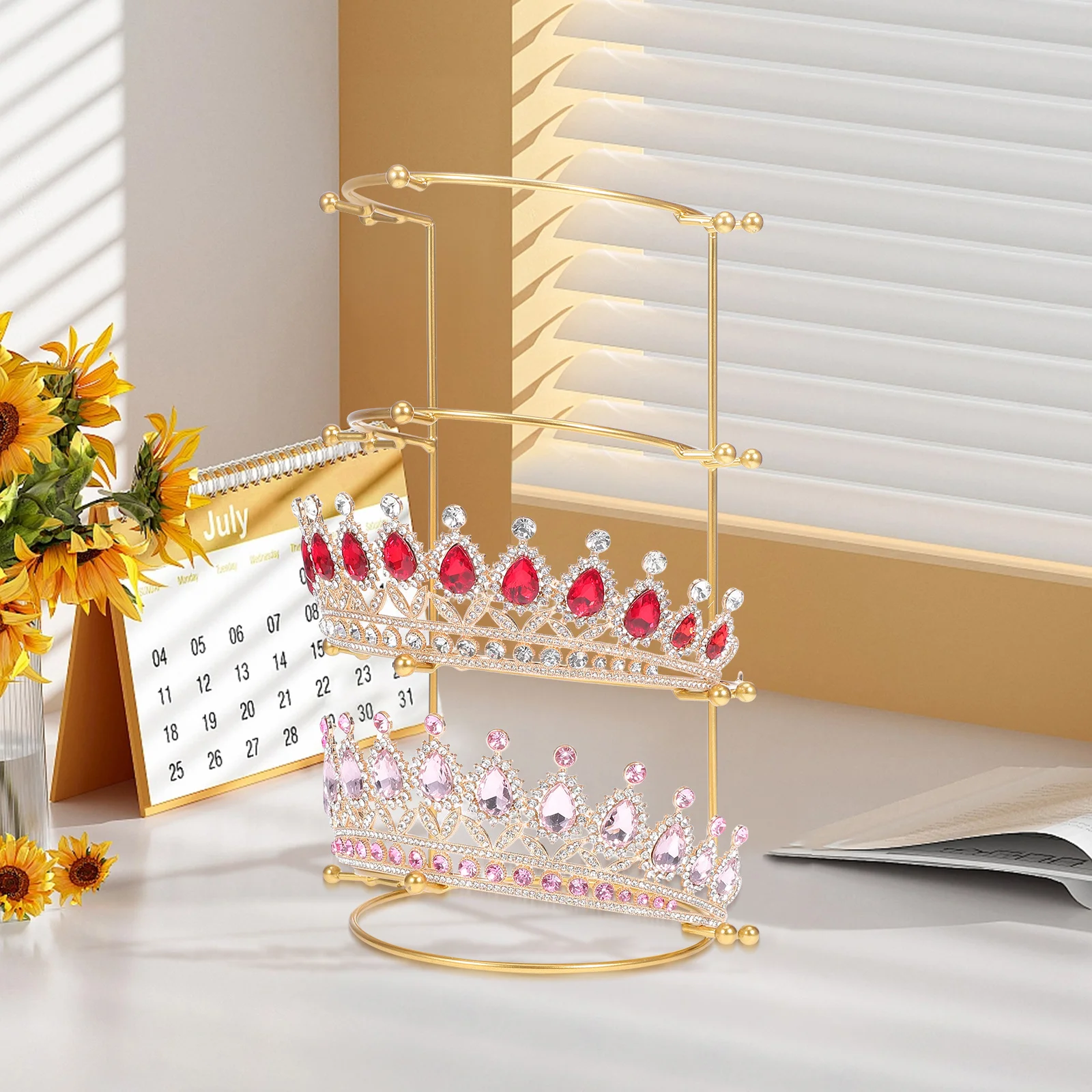 4-Tier Metal Crown Headband Stand Display Organizer Storage Rack for Bridal Crown Desktop Hairband Holder Headband Holder