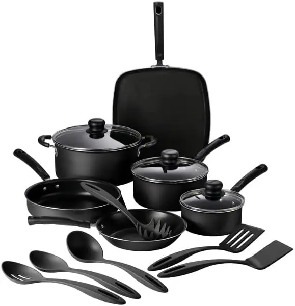 

15 pc Aluminum Nonstick Cookware Set with Utensils - Storm,Dishwasher safe for convenient cleanup