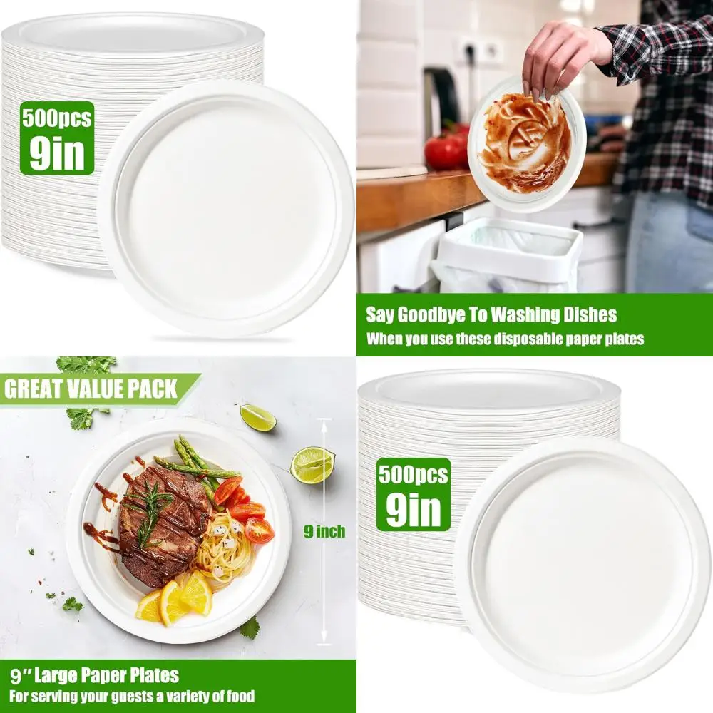 

Eco-Friendly 9 Compostable Paper Plates, 500-Pack for Outdoor Events & Parties
