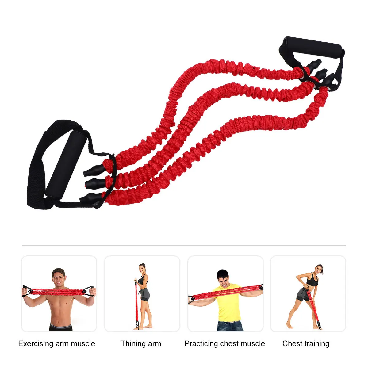 

Adults Chest Expander Three Tubes Spring Exerciser Portable Fitness Exercise Muscle Training Equipment Arm Pulling Resistant