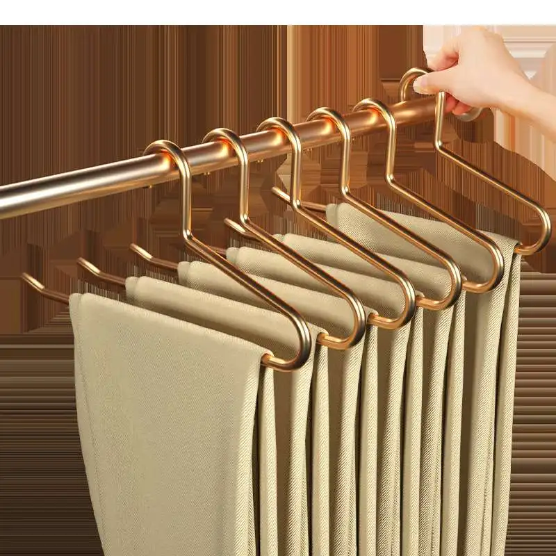 

5pcs Aluminum Alloy Pants Hangers Pants Organizer Closet Clothes Storage Drying Rack Bold Anti Slip Trousers Rack