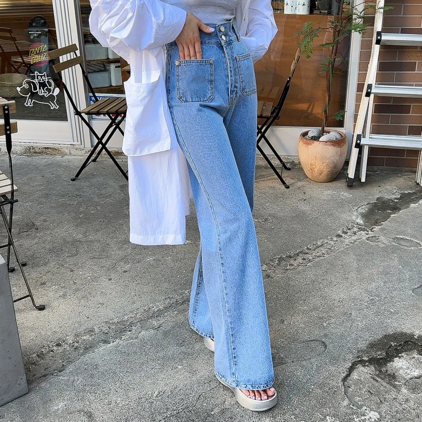 

High Waist Straight Leg Jeans Women's Retro Waed ket Detail Casual Long Trousers Trendy Ins Loose Fit Classic Denim